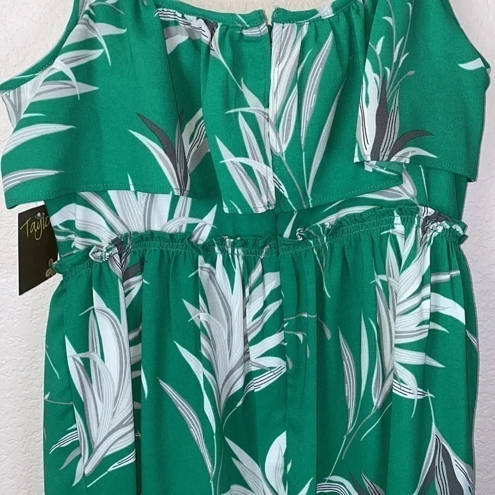 Taylor Green Tropical Print Palm Leaves Tiered Dress Size 6